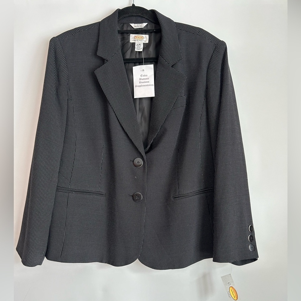 TALBOTS BLACK PIN DOTS BLAZER LAPEL NOTCH COLLAR WOOL/RAYON BLEND WOMAN SIZE 16W